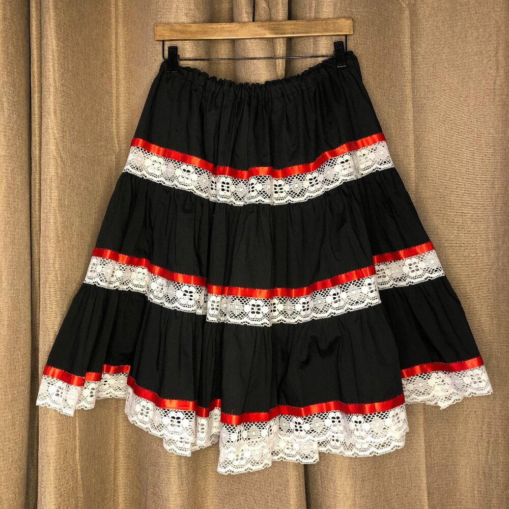 Handmade Latin Dance Skirt Lace Ribbon Adjustable Sml Med Lrg Xl OS Red Black - Picture 4 of 8